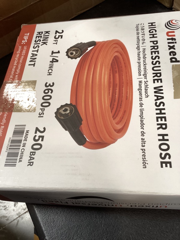 Photo 1 of Ufixed 1/4” Pressure Washer Hose 25FT M22-14, 3600psi,Quick Connect,360° Swivel,Kink-resistant,Suit for Main Pressure Washer,Orange-Red