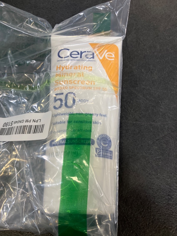 Photo 1 of CeraVe 100% Mineral Sunscreen SPF 50 with Zinc Oxide & Titanium Dioxide, Hyaluronic Acid & Ceramides, Oil Free & Non-Greasy, Hydrating Mineral Sunscreen For Body, 5 oz