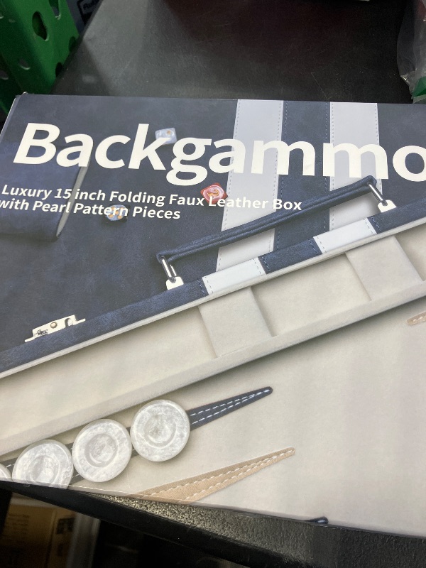 Photo 1 of Lingle 15inch Backgammon Sets for Adults, Classic Backgammon Board with Unique Checkers Dice, Faux Leather Exterior and Velvet Interior, Portable Backgammon Travel Set (Blue)