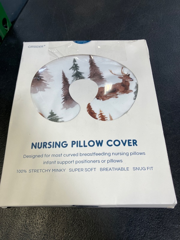 Photo 1 of GRSSDER Nursing Pillow Cover Stretchy Minky Removable Nursing Covers for Breastfeeding Pillows, Ultra Soft Comfortable Slipcover for Boy and Girls, Stylish Watercolor Forest Deer and Leaves