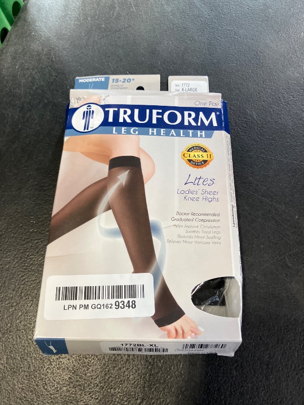 Photo 1 of Truform Sheer Compression Stockings, 15-20 mmHg, Women's Knee High Length, Open Toe, 20 Denier, Black, X-Large