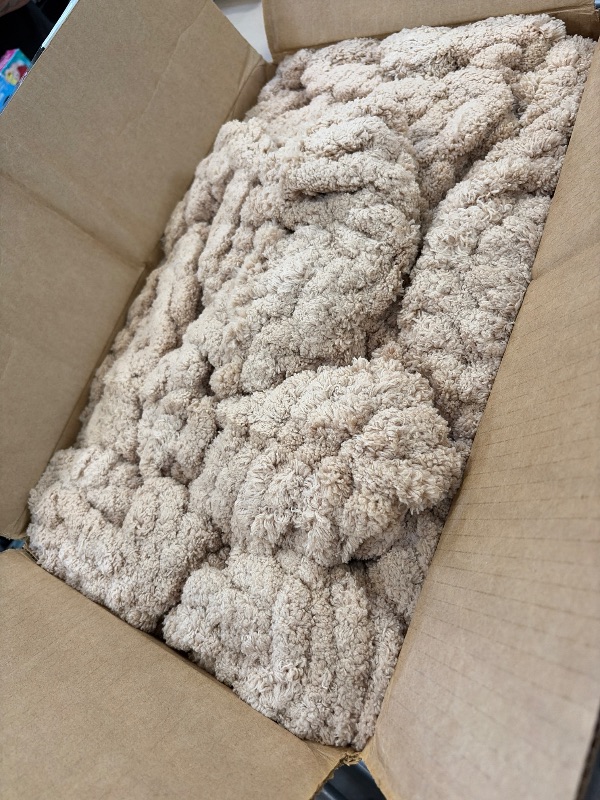 View 1 of L'AGRATY Chunky Knit Blanket Throw: 72''x84'' Chenille Chunky Knitted Throw Blankets for Bed Couch - Handmade Thick Big Cable Knit Blanket - Large Crochet Rope Blankets for Home Decor(Tan)