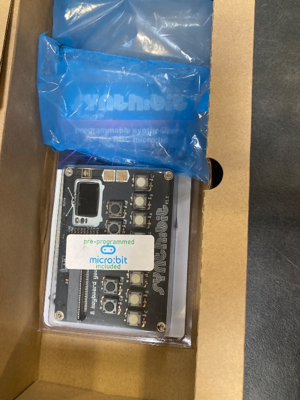 Photo 1 of Synth:bit 16 Note Micro:bit Synthesizer Keyboard OLED display, Battery and Audio Jack, Jumper Pins for Expansion, Lego-Compatible (Micro:bit included with pre-loaded Synthesizer program.)