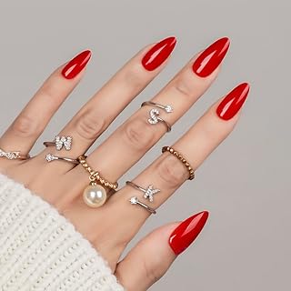 Photo 1 of 30Pcs Almond Press On Nails - Supremely Fit & Natural Soft Gel Almond Nails,15 Sizes, Reusable Fake Nails Kit with Gift Box for Women (Warm Red)