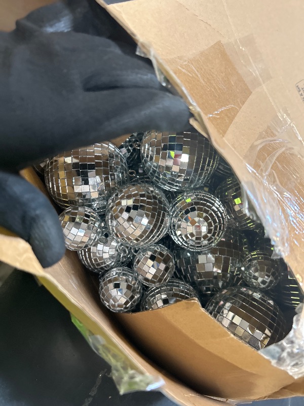 Photo 1 of Haull 8 Pcs Large Disco Ball Set Silver Mirror Disco Reflective Ball with Hanging Ring Party Ornament Decoration for Stage Club Ballroom Dance Hall Wedding Prom Props(8'', 6'', 4'')