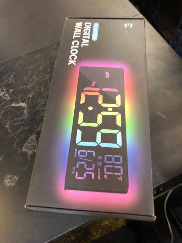 Photo 1 of EASYERA 16.5" Large Digital Wall Clock with BT Sync, RGB Lights with 11 Scenes Mode Remote Control, Dual Alarms with Big LED Display, Auto DST, Temperature for Classroom Gaming