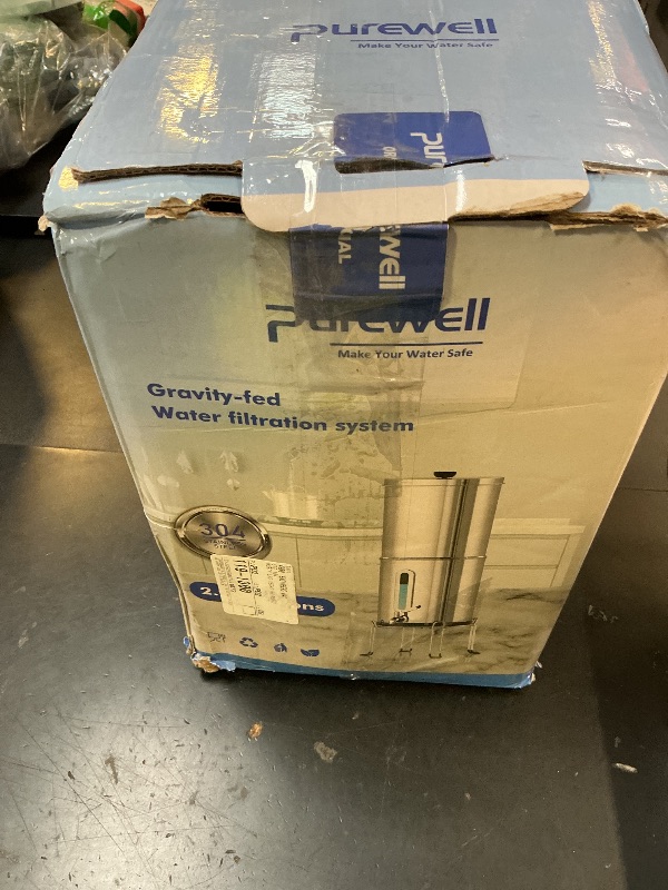 Photo 1 of Purewell 2.25G Gravity Water Filter System with Water Level Window, 3-Stage 0.01?m Ultra-Filtration Stainless Steel Countertop System with 2 Filters and Stand, Reduce 99% Chlorine, PW-KS