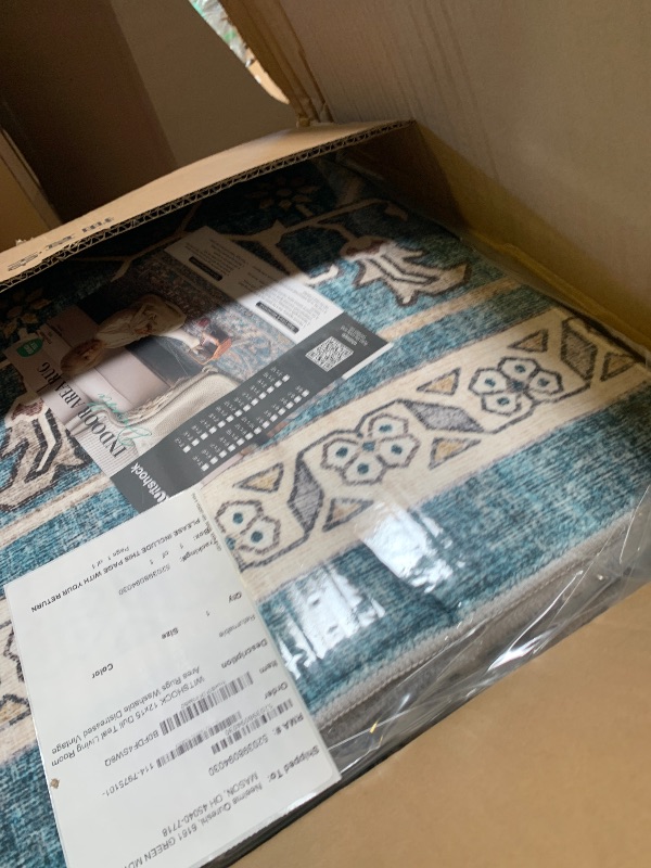 Photo 1 of WITSHOCK 12x15 Dull Teal Living Room Area Rugs: Washable Distressed Vintage Boho, Low Pile Non-Slip Stain Resistant Foldable Carpet for Bedroom Playroom Dining Room Office, Large Farmhouse Home Decor