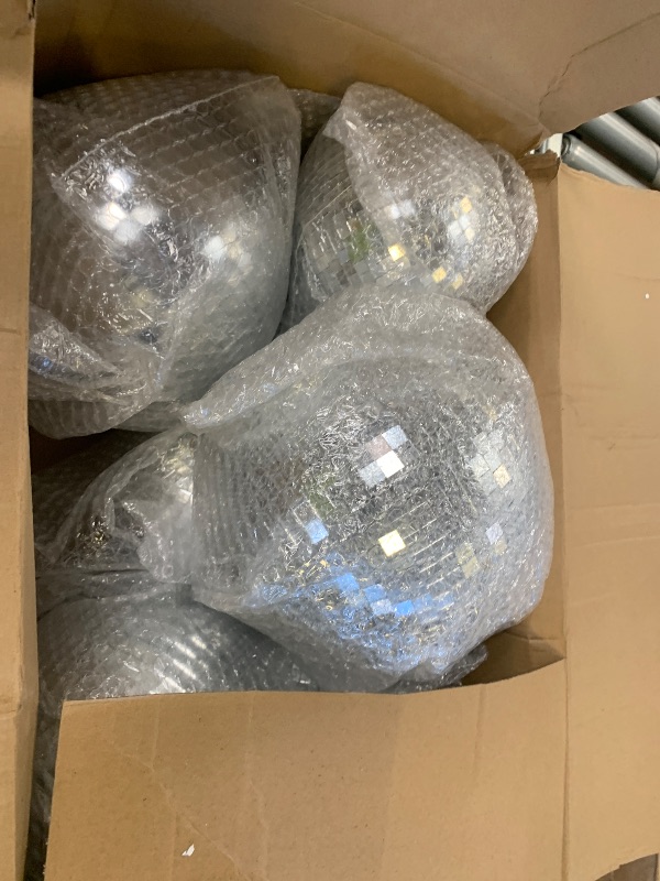 Photo 1 of Haull 8 Pcs Large Disco Ball Set Silver Mirror Disco Reflective Ball with Hanging Ring Party Ornament Decoration for Stage Club Ballroom Dance Hall Wedding Prom Props(8'', 6'')