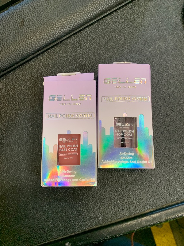 Photo 1 of GELLEN Clear Nail Polish Base Top Coat, Clear Pink Base Coat & Shine No Wipe Top Coat Strengthen Thin Damaged Natural Nails, Quick Dry Sheer Regular Nail Polish Non UV Gel, Toxin TPO & HEMA Free