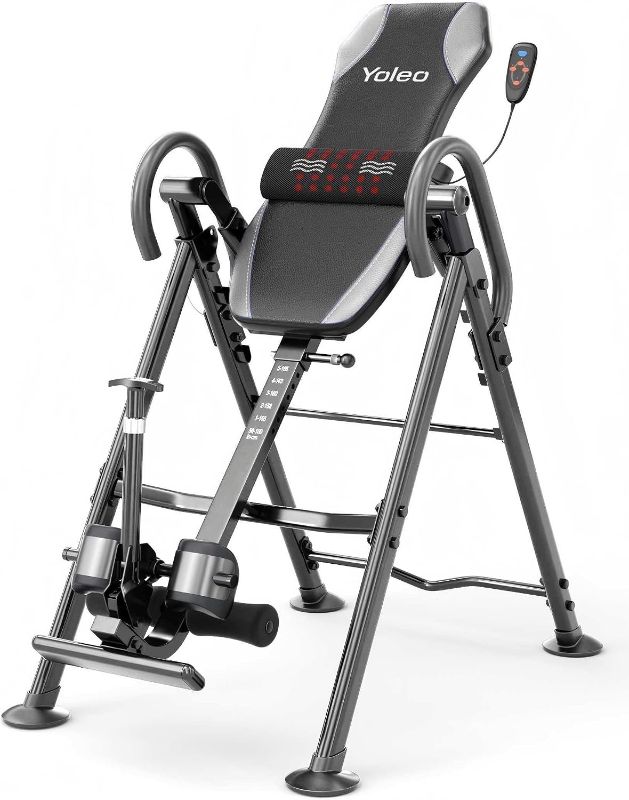Photo 1 of YOLEO Gravity Inversion Table for Back Pain Relief 2026 New Inversion Table w/Heat and Massage Lumbar pad Back Stretcher Machine 300 lbs