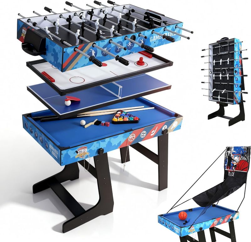 Photo 1 of 5 in 1 multi function games table folding 5 in 1 Multi Game Table, Combo Game Table Set for Home, Game Room, Friends & Family, Portable Table Air Hockey, Foosball, Pool, Basketball, Ping Pong and Bowling