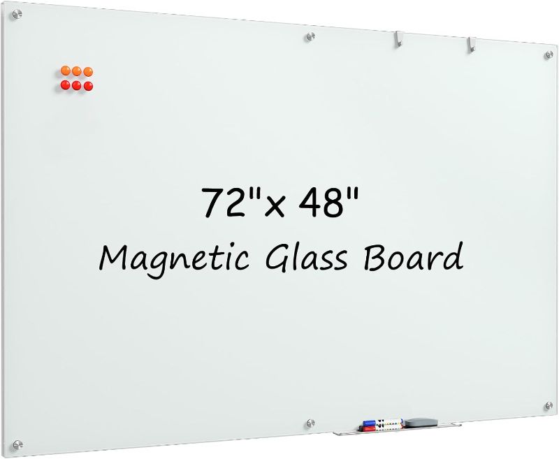 Photo 1 of MaxGear Glass Whiteboard Tempered Magnetic Dry Erase Board 72x48 Inch | Magnetic Steel,Frameless Design,Smooth Writing,Ghost Free,Wall Mounted,Accessory Kits,Office Classroom Conference Room Use
