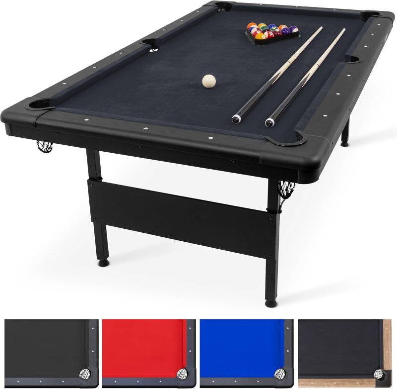 Photo 1 of GoSports 6, 7, or 8 ft Billiards Tables - No Assembly, Choose Your Color - Portable Pool Table Includes Full Set of Balls, 2 Cue Sticks, Chalk and Felt Brush (factory sealed) 
