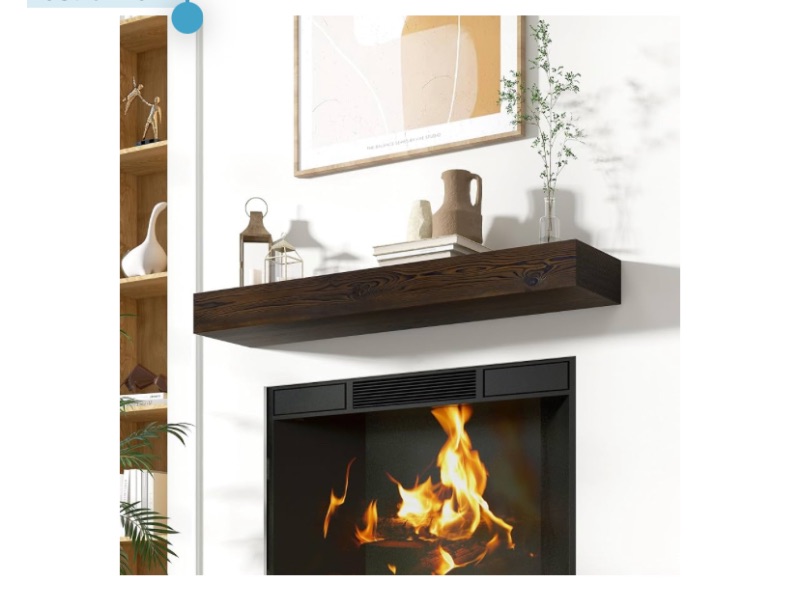Photo 1 of Acovy Floating Fireplace Mantel Shelves, 48x8x3 Inches Natural Wooden Floating Shelf for Over Fireplace, Wall-Mounted Mantel Shelf for Living Room and Home Decor, Rustic Brown