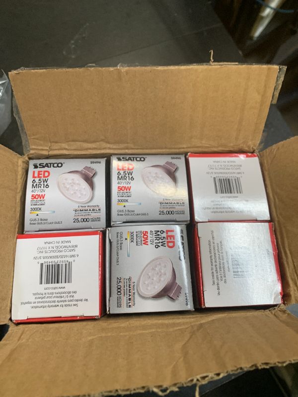 Photo 1 of Satco Lighting 6.5 Watt Dimmable MR16 Low Voltage LED Light Bulbs - 3000K Soft White - 40 Degree Beam Angle - GU5.3 Base - 12 Volt AC/DC (12 Pack)