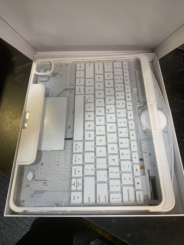 Photo 1 of TSQQST Clear Wireless Keyboard Case for iPad Pro 13 Inch M5/M4 2025/2024 with Pencil Holder & Multi-Touch Trackpad, Visible PCB High-Tech Style, 3-Brightness & 7-Color Backlight, 360 Rotatable, White