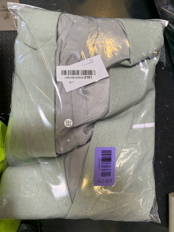 Photo 1 of ZKHOECR Men Linen Suits Slim Fit Beach Wedding Suit Summer Linen 3 Pieces Suit Jacket Vest Pant Light Green Tuxedo for Prom Dinner 3XL