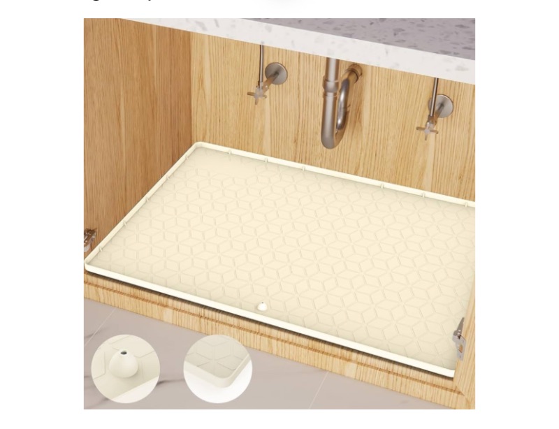 Photo 1 of Under Sink Mat, 14"x22" Under Sink Mats for Kitchen, Silicone Waterproof Under Sink Liner, Sink Cabinet Organizer Tray with Drain Hole
