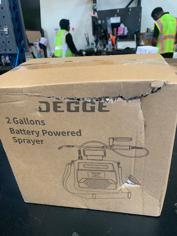 Photo 1 of DEGGE Battery Powered Sprayer 2 Gallon, 7.4V Powerful Electric Pump Sprayer, Weed Killer Sprayers with Rechargeable Handle & 5 Mist Nozzles & Retractable Wand & Adjustable Strap for Lawn, Garden, Yard
