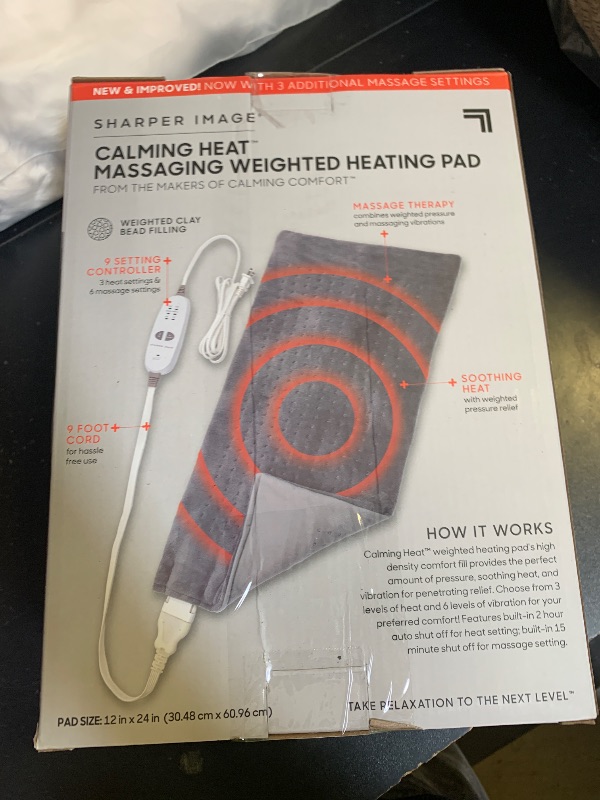 Photo 1 of Calming Heat Massaging Vibrations Weighted Heating Pad by Sharper Image | Temperature Settings, Auto Shut-Off Feature, Gift for Holidays, Women & Men | 3 Heat, 6 Massage, 12” x 24”, 4 lbs
