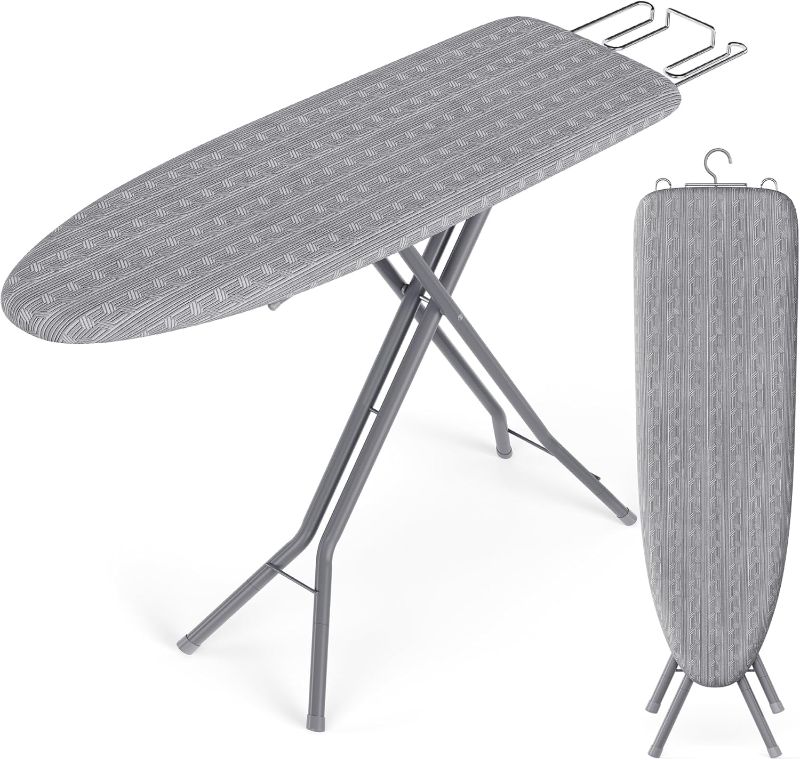 Photo 1 of SONGMICS Ironing Board, Foldable Iron Board, Height Adjustable up to 35 Inches, with 4 Layered Cover and Pad, Iron Rest, Hook, Steel X-Legs, for Home, Laundry Room, Dorm, Dove Gray ULLB001G01