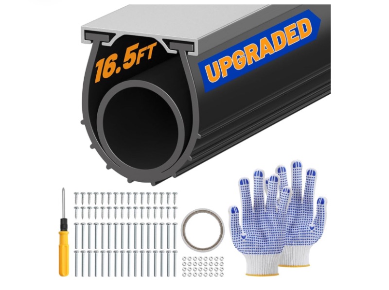 Photo 1 of Garage Door Bottom Seal, 16.5FT Heavy-Duty Garage Door Seal with Aluminum Track Retainer Kit, Durable Universal U+O Ring Weather Stripping Rubber Simple Installation Black