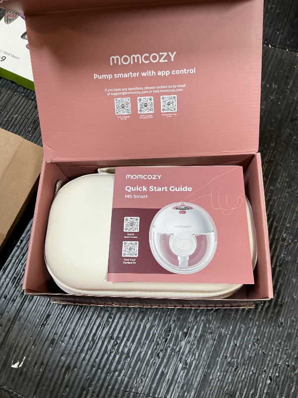 Photo 1 of Momcozy M5 Smart APP Controlled Wearable Breast Pump, Hands-Free Wireless Electric Pump, 3 Modes 9 Suction Levels, BPA-Free, Portable Lightweight, 24mm Flange, 2-Pack Quill Gray