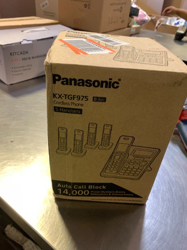 Photo 1 of Panasonic Cordless Phone with Advanced Call Block, Link2Cell Bluetooth, One-Ring Scam Alert, and 2-Way Recording, Answering Machine, 5 Handsets - KX-TGF975B (Black/Silver Trim)