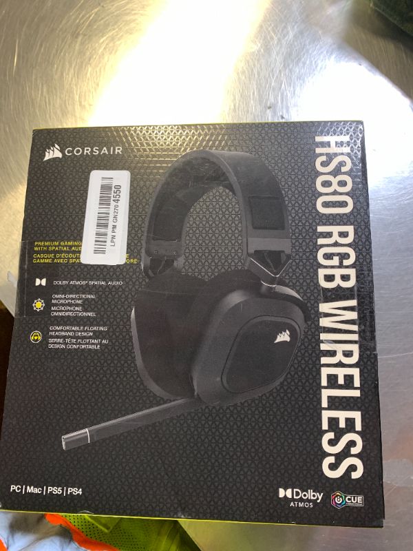 Photo 1 of Corsair HS80 RGB Wireless Multiplatform Gaming Headset - Dolby Atmos - Lightweight Comfort Design - Broadcast Quality Microphone - iCUE Compatible - PC, Mac, PS5, PS4 - Black