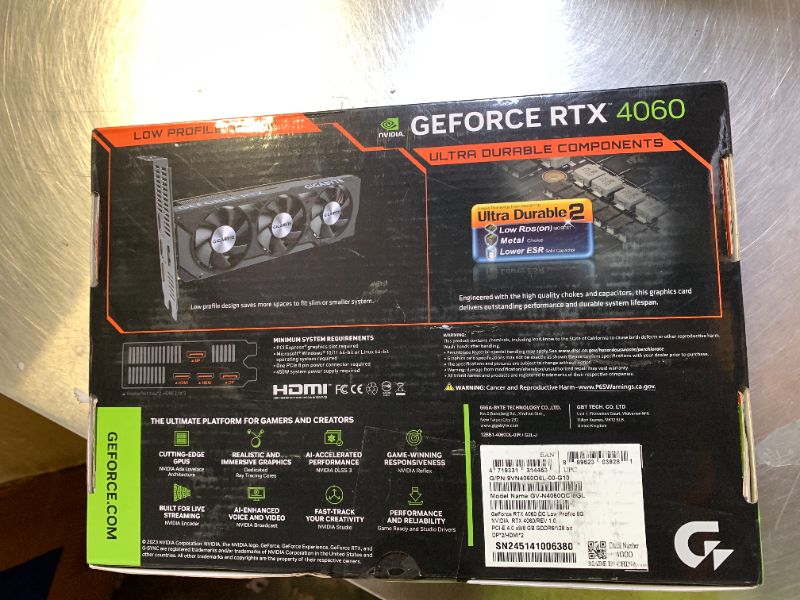 Photo 1 of Gigabyte GeForce RTX 4060 OC Low Profile 8G Graphics Card, 3X WINDFORCE Fans, 8GB 128-bit GDDR6, GV-N4060OC-8GL Video Card