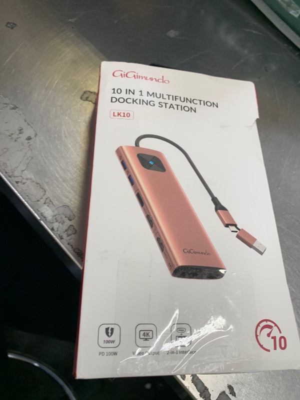 Photo 1 of GiGimundo LK10 10 in 1 Laptop Docking Station Dual Monitor, USB C Hub Dual 4K@60Hz HDMI, 2 DP, 3 USB A, 100W PD, 1000Mbps Ethernet, 3.5MM Audio, USB Multiport C Adapter for MacBook/DELL/HP/Lenovo