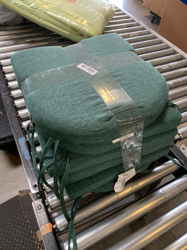 Photo 1 of downluxe Indoor Chair Cushions for Dining Chairs, Soft and Comfortable Textured Foam Kitchen Chair Pads with Ties and Non-Slip Backing, 16" x 16" x 2", Dark Green, 6 Pack