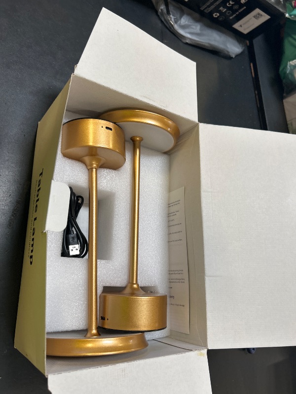 Photo 1 of PUSU Rechargeable Table Lamps Set of 2, Gold Cordless LED 4000mAh Battery Desk Lamp, Stepless Dimming & 3 Color 2700K-6000K, Portable Lamp for Bedroom, Living Room, Restaurant, Outdoor, Night Light