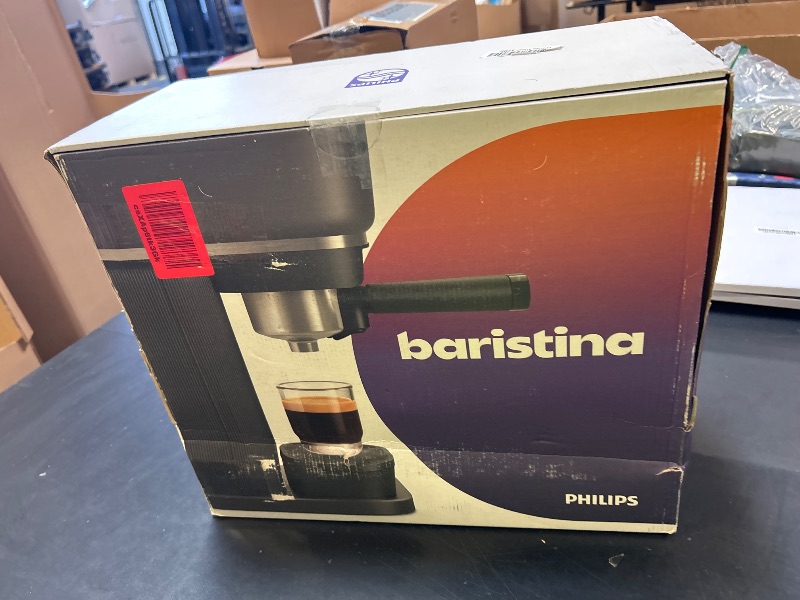 Photo 1 of Philips Baristina Espresso Machine, Grind, Tamp & Brew Coffee Beans in One Swipe, Compact, 16 Bar Pump Pressure, Automatic Grinder, Black with Natural Green Portafilter (BAR321/64)