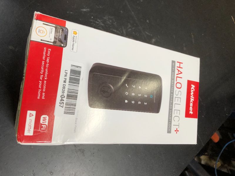 Photo 1 of Kwikset Halo Select Plus Matte Black Touchscreen Apple Home Keys Tap-to-Unlock, Wi-Fi and Matter Enabled Smart Lock Deadbolt with Door Status Sensor and Intrusion Detection