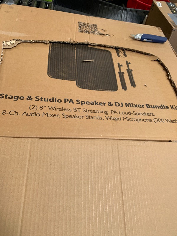 Photo 1 of Pyle PA Speaker DJ Mixer Bundle - 300 W Portable Wireless Bluetooth Sound System w/ USB SD XLR 1/4" RCA Inputs - Dual Speaker, Mixer, Microphone, Stand, Cable - Home/Outdoor Party - PPHP28AMX,Black