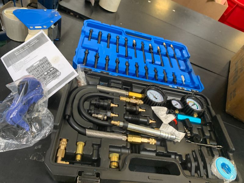 Photo 1 of KTTOOL 47PCS Compression and Leakage Test Kit Petrol & Diesel Compression Tester Kit Automotive Cylinder Leak Down Tester with Dual Gauge Engine Compression Tester Kit for HDI, TDCi, Pumpe Duse Engine