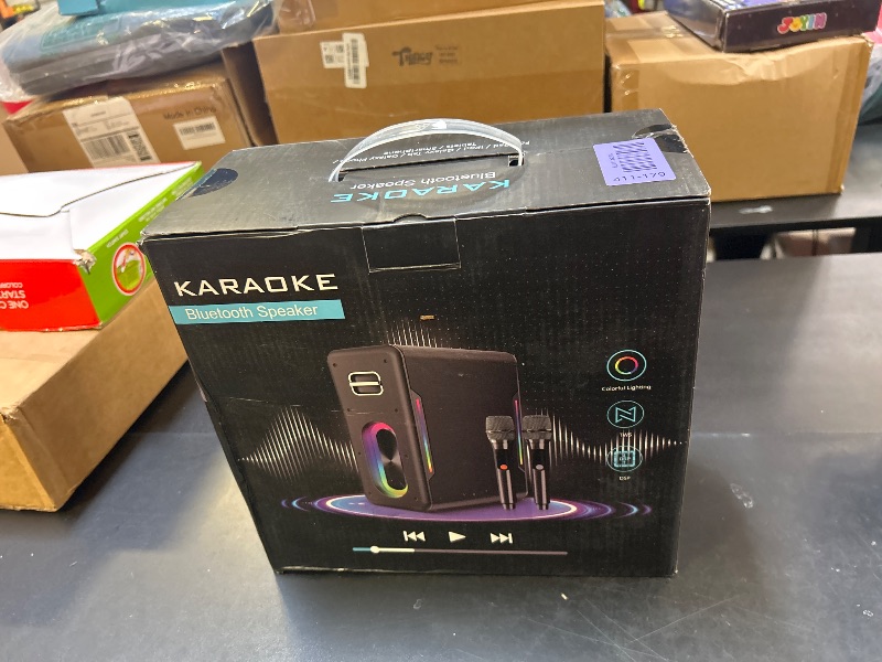 Photo 1 of Karaoke Machine with 2 Wireless Microphones, Portable Bluetooth Karaoke Speaker for Adults, 2 Voice Mode & LED Party Lights, Party Birthday Gifts for Kids Family,Supports BT/TWS/AUX/USB/TF
