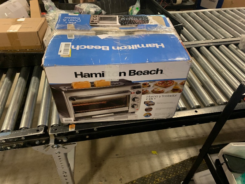 Photo 1 of Hamilton Beach 2-in-1 Countertop Toaster Oven and Long Slot 2 Slice Toaster, 60 Minute Timer and Automatic Shut Off, Shade Selector, Stainless Steel (31156)