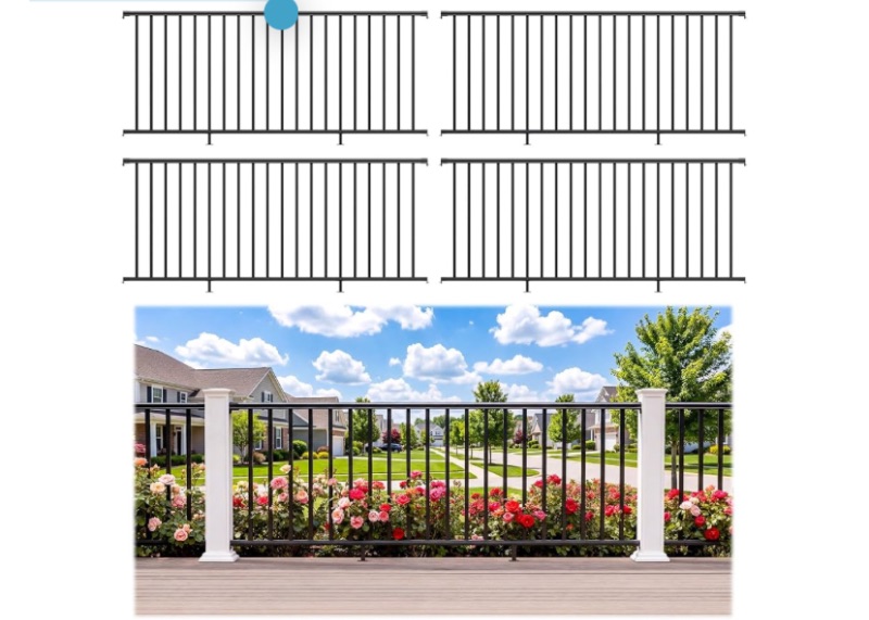 Photo 1 of Egadis 4 Pack 42 in. H x 8 ft. W Porch and Deck Railing Kit Without Post, Black Textured Powder-Coat Finish Modular Aluminum Railing System for Outdoor Decks, Porches & Balconies (4 Panel)