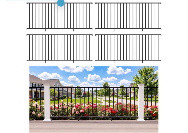 Photo 1 of Egadis 4 Pack 42 in. H x 8 ft. W Porch and Deck Railing Kit Without Post, Black Textured Powder-Coat Finish Modular Aluminum Railing System for Outdoor Decks, Porches & Balconies (4 Panel)