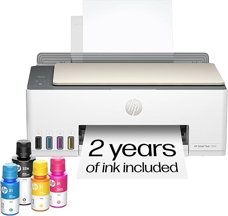 Photo 1 of HP Smart Tank 5000 Wireless All-in-One Ink Tank Printer, Scanner, Copier with 2 Years of Ink Included, Best-for-Home, Cartridge-Free, Refillable and AI-Enabled. (5D1B6A)