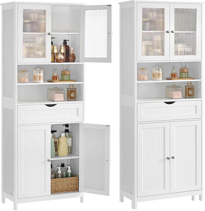 Photo 1 of VASAGLE Storage Cabinet, Freestanding Storage Unit with Adjustable Shelves, Drawer, Open Compartments, for Bathroom, Living Room, Kitchen, Cloud White UBBC768WH01S
