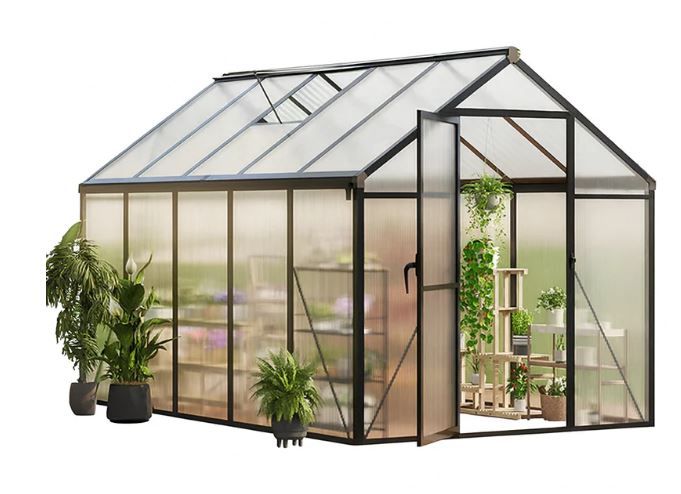Photo 1 of Garvee 6 × 10 ft Walk-In Greenhouse, Polycarbonate Greenhouse with Aluminum Frame, Roof Vent, Gutter System & Lockable Sliding Door for Backyard Garden box 1 of 3 and box 3 of 3 (PARTIAL SET) 
