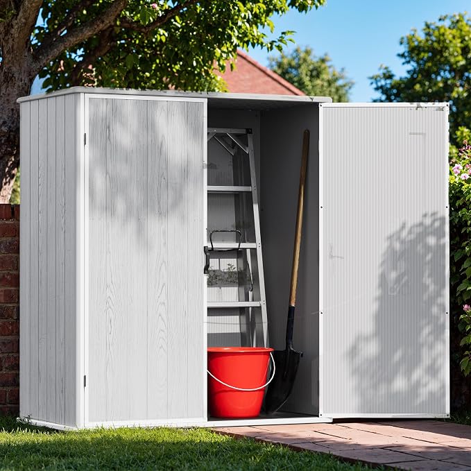 Photo 1 of Devoko 5 x 3 Resin Outdoor Storage Shed with Floor (Light Gray)
