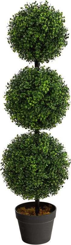 Photo 1 of Nearly Natural 36in Artificial Triple Ball Boxwood Topiary Tree - Indoor Outdoor Realistic Faux Greenery for Home Patio Office Decor, Low Maintenance