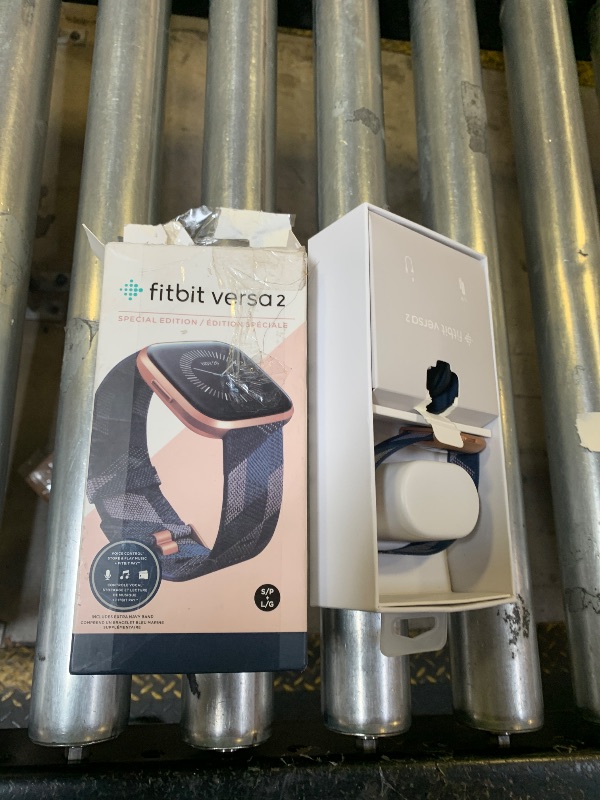 View 2 of NON-FUNCTIONAL, PARTS ONLY ---------------------------------------------------------------------Fitbit Versa 2 Special Edition Health and Fitness Smart Watch with Heart Rate, Music, Alexa Built-In, Sleep and Swim Tracking, Navy and Pink Woven/Copper Rose,