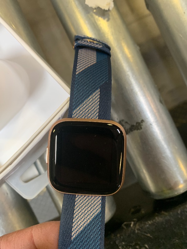 View 3 of NON-FUNCTIONAL, PARTS ONLY ---------------------------------------------------------------------Fitbit Versa 2 Special Edition Health and Fitness Smart Watch with Heart Rate, Music, Alexa Built-In, Sleep and Swim Tracking, Navy and Pink Woven/Copper Rose,
