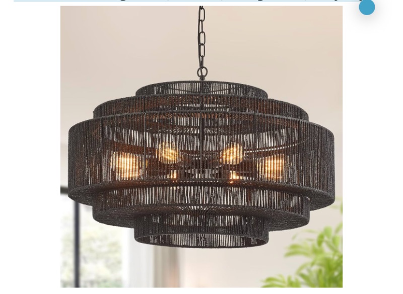 Photo 1 of 31.5" Large Rattan Chandelier 8-Light Vintage Farmhouse Coastal Wicker Chandeliers Boho Hand-Woven Black Light Fixtures for Dining Room, Kitchen, Living Room,Entryway